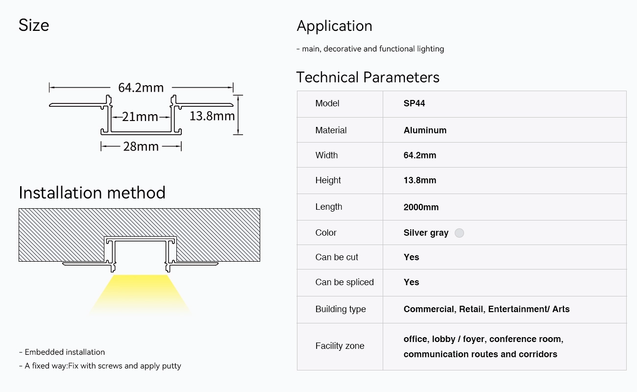 LED Profile - 2 meters compressed covers and caps / CN-SA01 L2000*64.2*13.8mm - Kosoom SP44-LED Profile--09