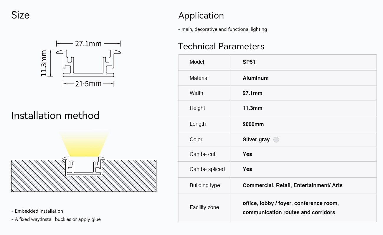 2 meters compressed covers and caps / CN-SS01 L2000*27.1*11.3mm - LED Profile - Kosoom SP51-LED Strip Profile--09