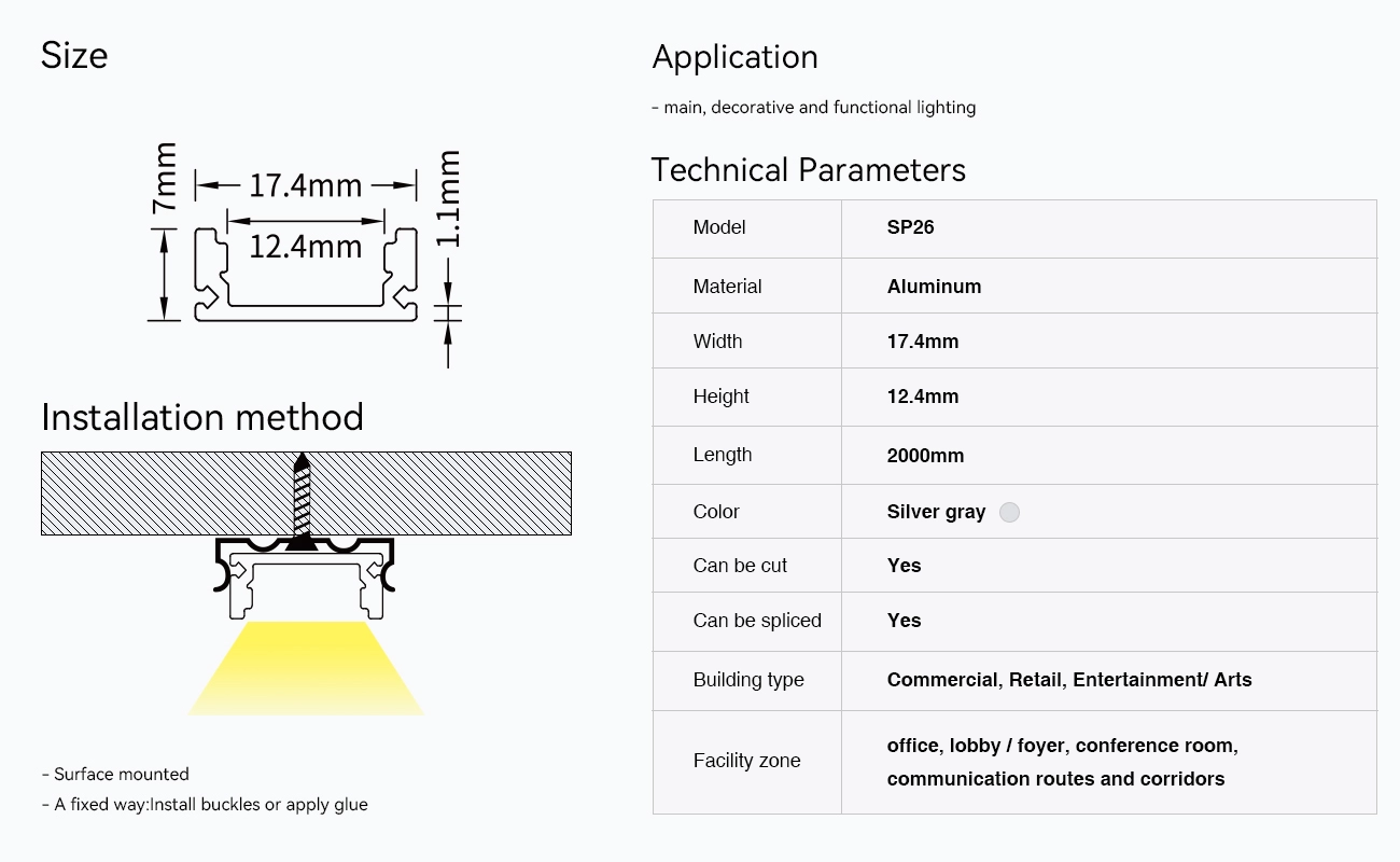 LED Profile - 2 meters compressed covers and caps / CN-SL05 L2000*17.4*7mm - Kosoom SP26-LED Strip Profile--09