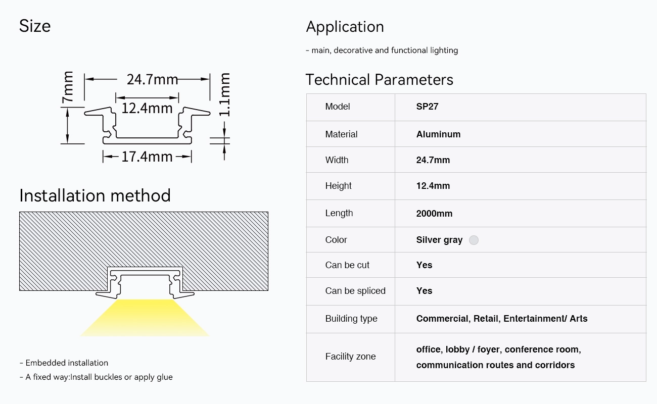 LED Profile - 2 meters compressed covers and caps / CN-SL06 L2000*24.7*7mm - Kosoom SP27-LED Profile--09