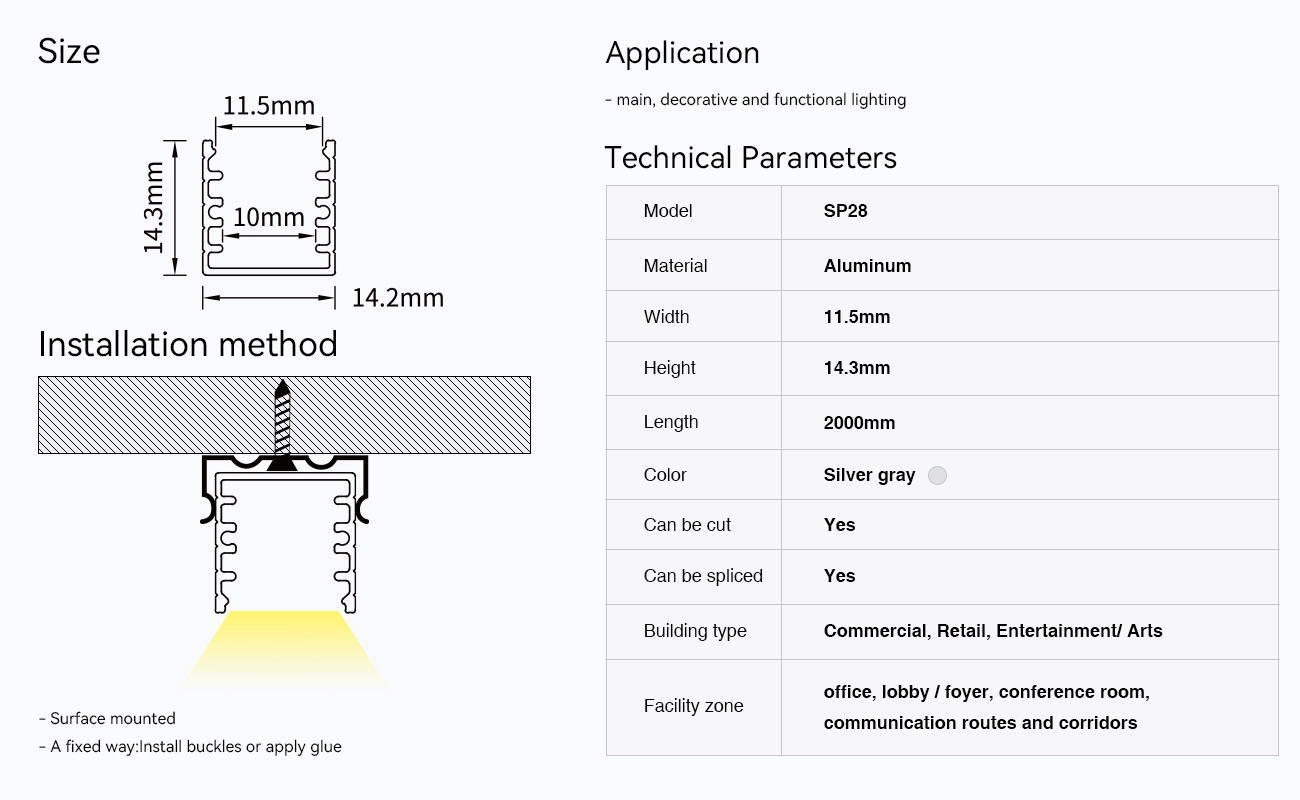 LED Profile - 2 meters compressed covers and caps / CN-SL07 L2000*14.2*14.3mm - Kosoom SP28-LED Profile--09