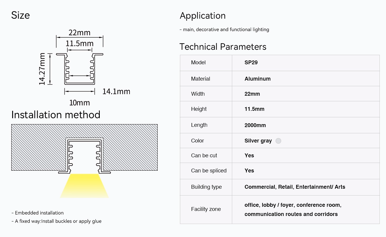 LED Profile - 2 meters compressed covers and caps / CN-SL08 L2000*22*14.27mm - Kosoom SP25-LED Strip Profile--09