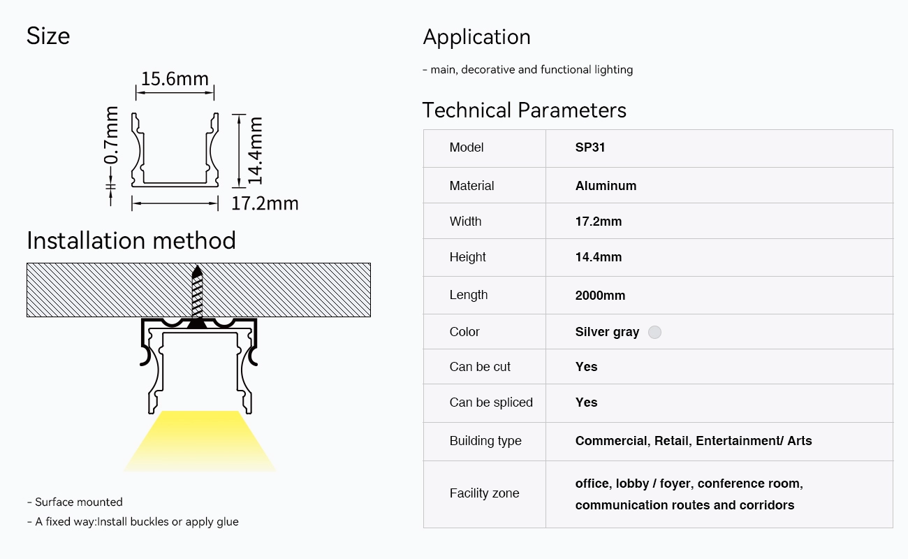 LED Profile - 2 meters compressed covers and caps / CN-SL10 L2000*17.2*14.4mm - Kosoom SP31-LED Profile--09