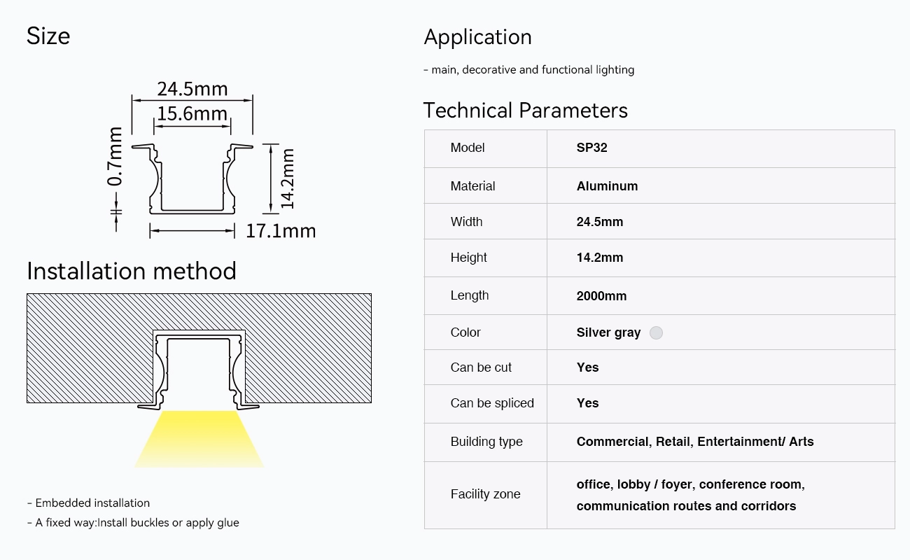 LED Profile - 2 meters compressed covers and caps / CN-SL11 L2000*24.5*14.2mm - Kosoom SP32-LED Profile--09