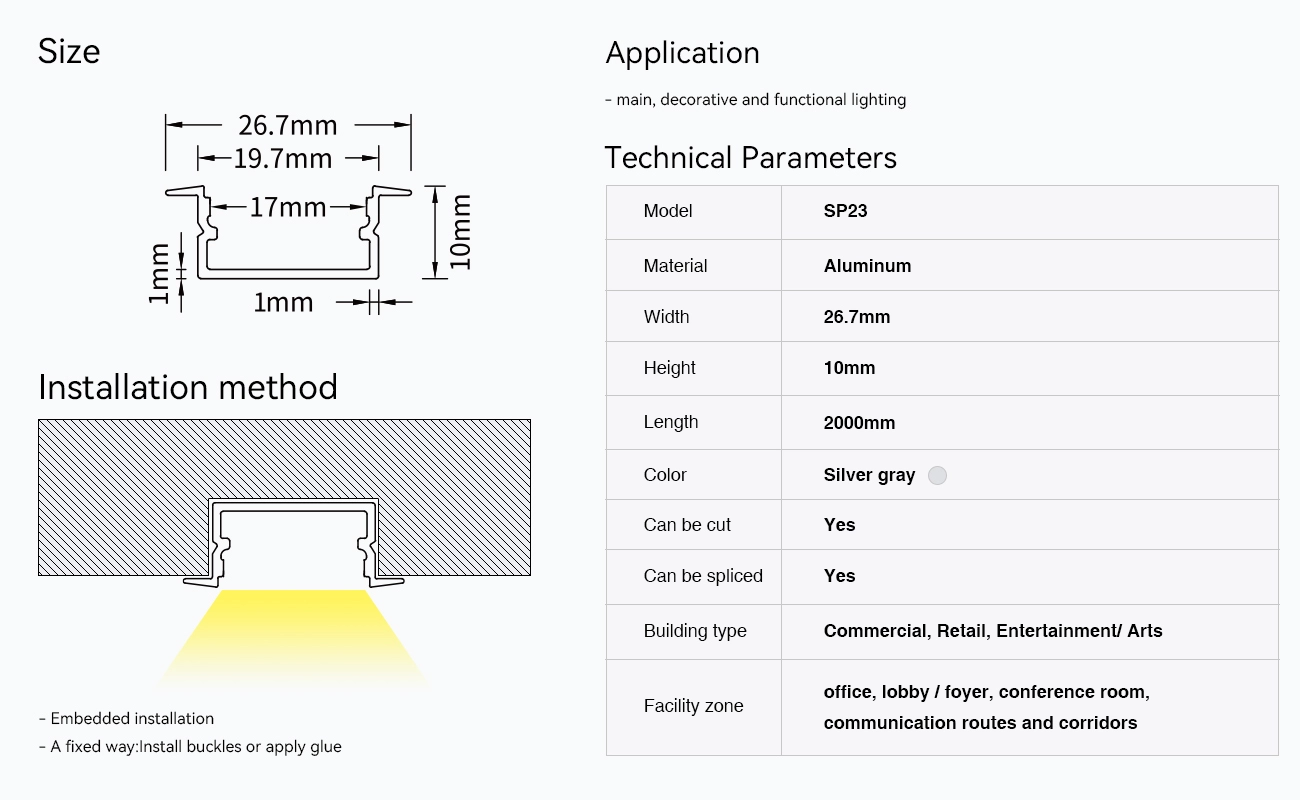 LED Profile - 2 meters compressed covers and caps / CN-619 L2000 * 30.3 * 9.8mm - Kosoom SP23-LED Aluminium Profile--09