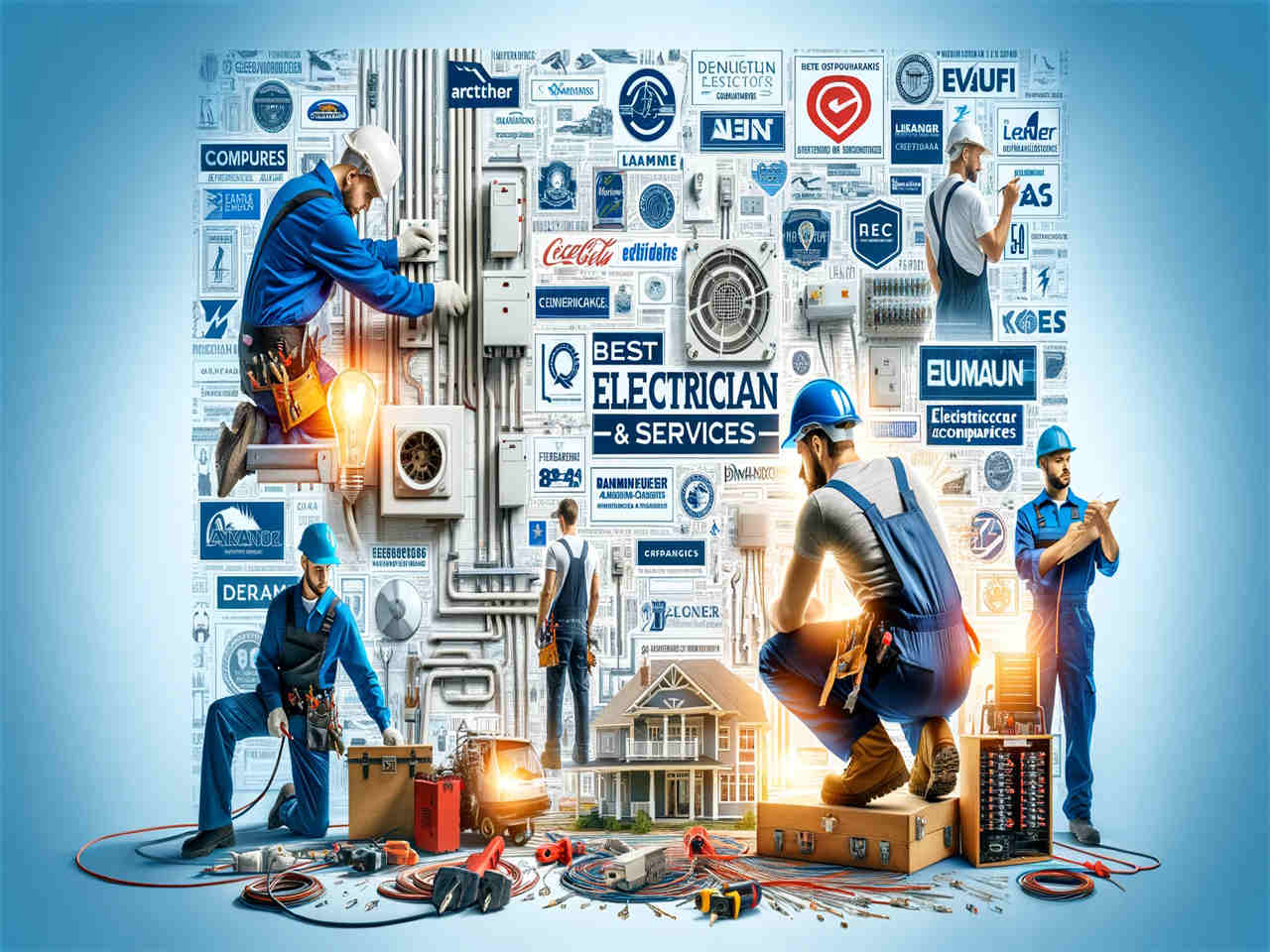 Best Electrician Companies & Services You don't Want to Miss in 2024-About lighting--DALL·E 2024 01 13 13.36.00 A large 4 3 promotional photo for an article titled Best Electrician Companies & Services . The photo features a collage of various electrical servic