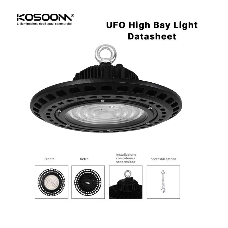 U0105 - 200W/4000k/Nero/IP65/20000lm/90˚/CRI≥80/UGR≤27/PF0.9 - High Bay Light Kosoom-LED High Bay Light Ip65--04