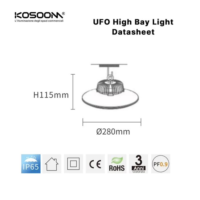 U0102 - 100W/6000k/Nero/IP65/11860lm/90˚/CRI≥80/UGR≤27/PF0.9 - High Bay Light Kosoom-High Bay Garage Lights--07