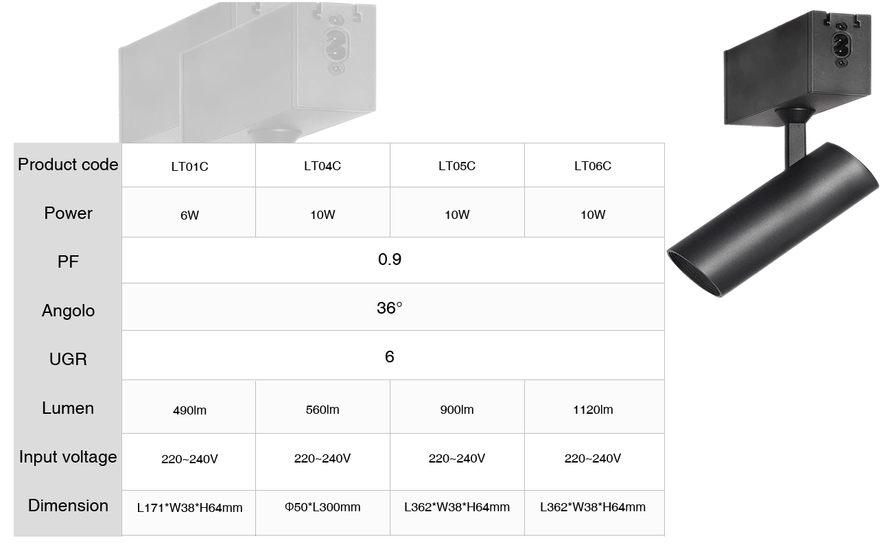 LT01C - 6W/4000K/Nero/570lm/30˚/CRI≥80 - Modulare LED Light Kosoom-Track Lighting--5